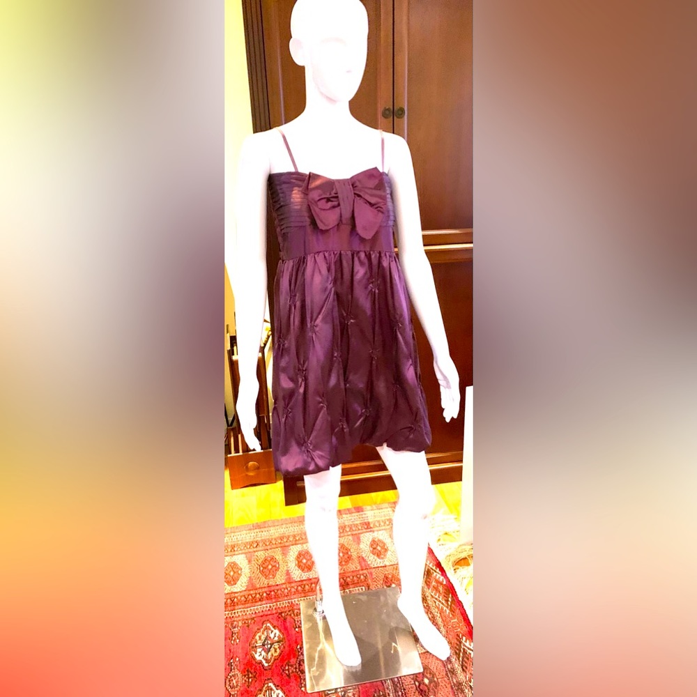 Beautiful shiny mini prom dress rose color big bow spagetthi straps elastic top